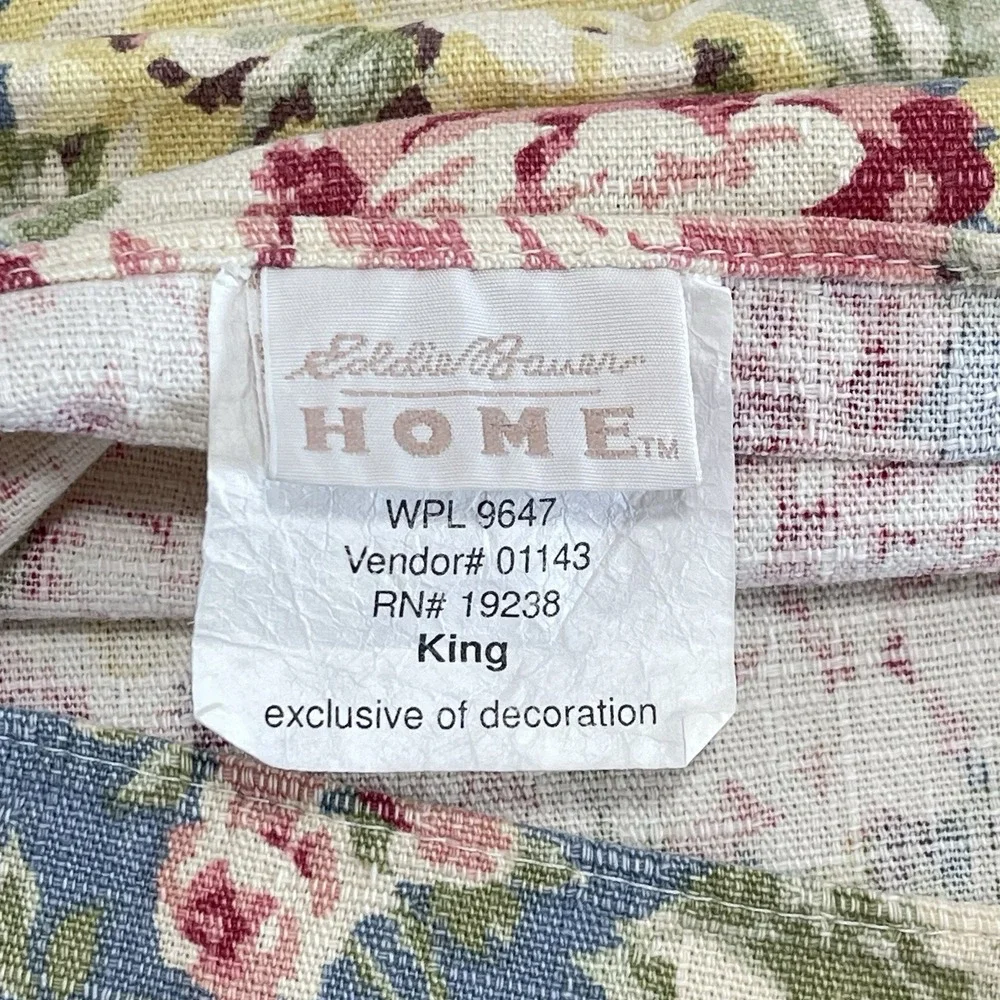 VTG 90s Eddie Bauer Home King Duvet & 2 King Shams Blue Cabbage Rose Cotton